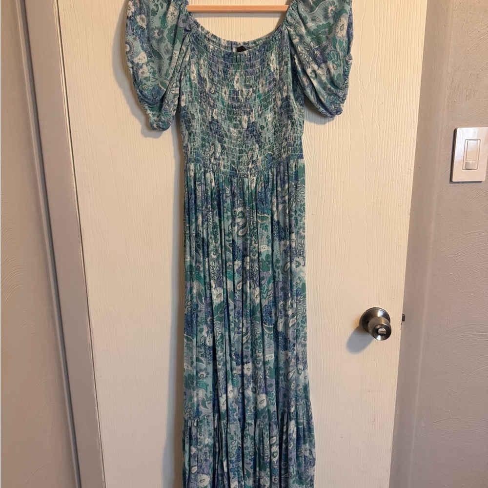 TC Blue Floral Puff Sleeve Maxi Dress